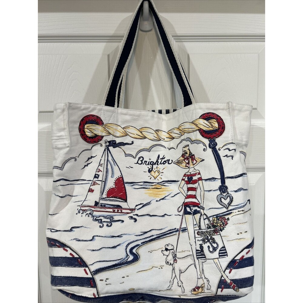 Brighton Canvas Beach Tote Bag Carry All French Riviera Nautical All Over Print